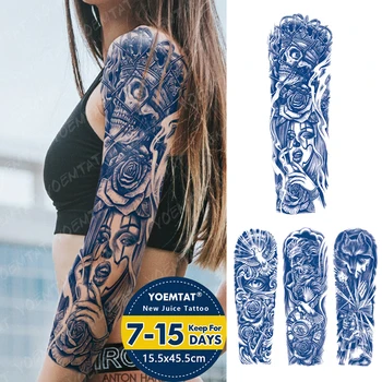 Semi-Permanente Kruiden Grote Arm Tatto Schedel Kroon Rose Waterdichte Tijdelijke Tattoo Stickers Inkt Blijvende Nep Tatoeages Vrouwen Mannen