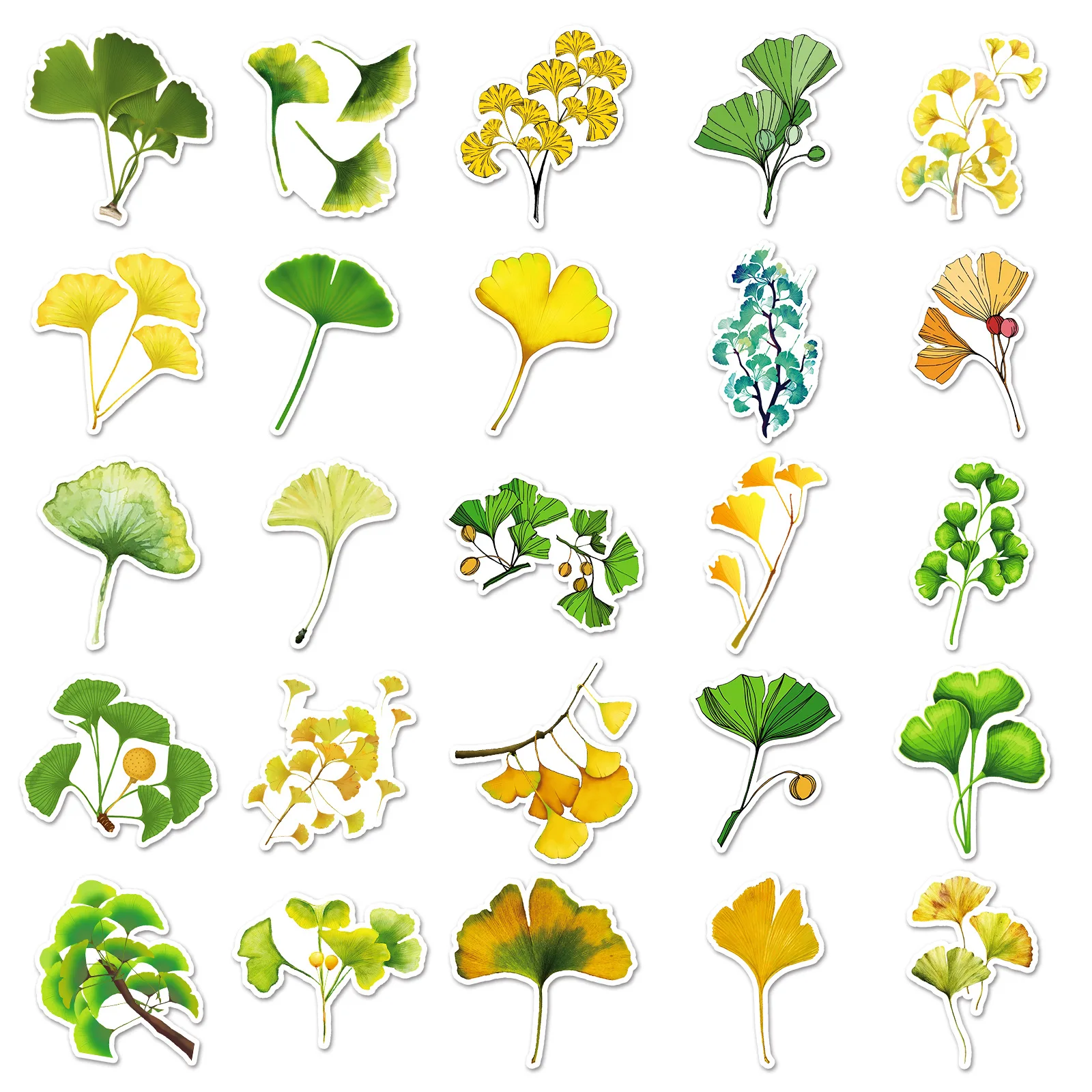 50 個イチョウの葉落書きステッカー小さな新鮮な緑の秋の葉デカールラップトップ電話ギター冷蔵庫クラシック子供のおもちゃ