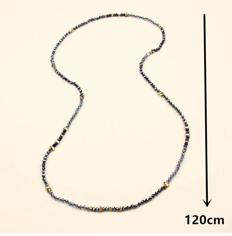 Boho Crystal Necklace For Women Charms Colour Long Beads Double Layer Sweater Chain Bohemia Female Trend Jewelry Gifts