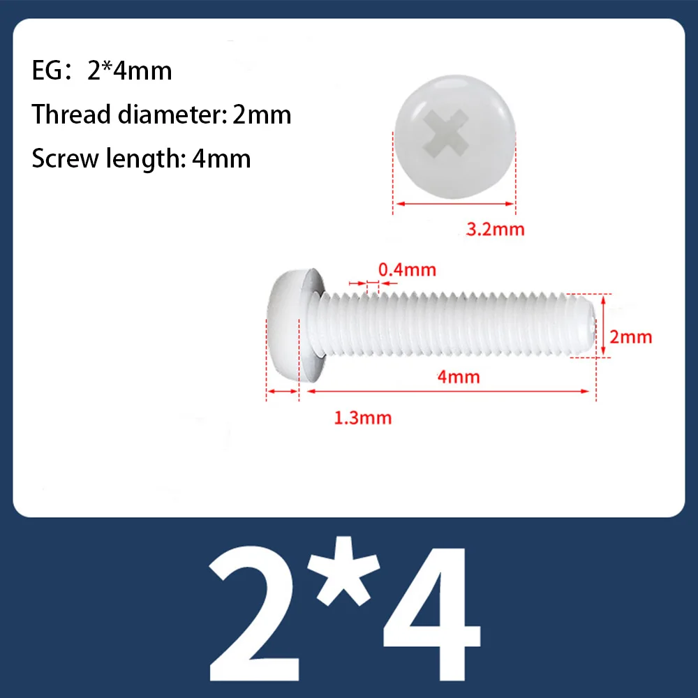 20–100 Stück Nylon-Kreuzschlitz-Halbrundkopfschraube M2 M2,5 M3 M4 M5 M6 M8 schwarz/weiße Kunststoffschrauben und Bolzen Länge 4–60 mm ﻿