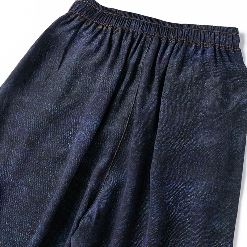 سراويل نسائية 100% حرير التوت 16 مومي حرير فضفاض نوع واسع الساق جينز كحلي مطبوع سراويل طويلة مع جيوب L XL M1155