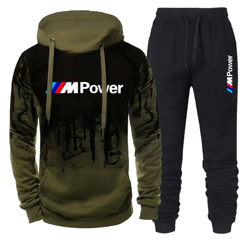 BMW Brand Logo Printed Men's set Graffiti Hoodies Casual Streetwear Male Fashion Autumn Winter Tracksuit Outwear+Pants 2 Piece