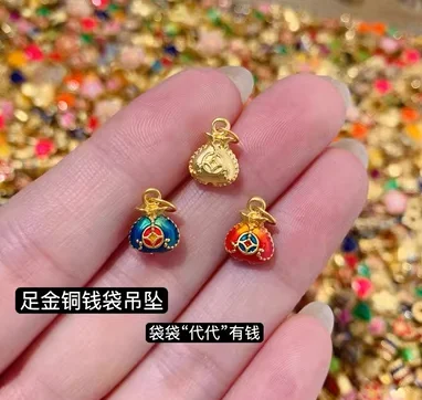 24k pure gold pendants 3d hard gold bag charms  fine gold bag pendants