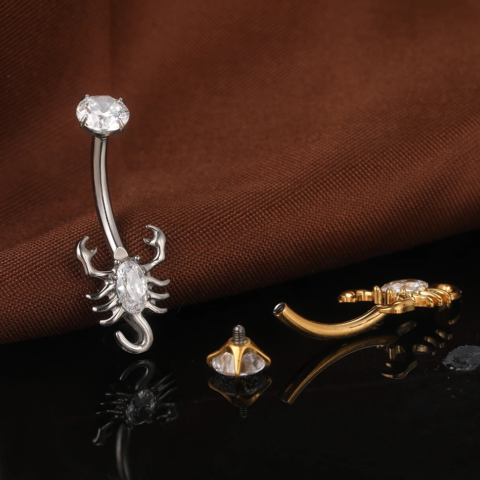 1/5 قطعة التيتانيوم العقرب كريستال البطن زر خواتم 14 جرام داخليا الخيوط استرخى البطن الثقب Ombligo السرة مسمار مجوهرات #4
