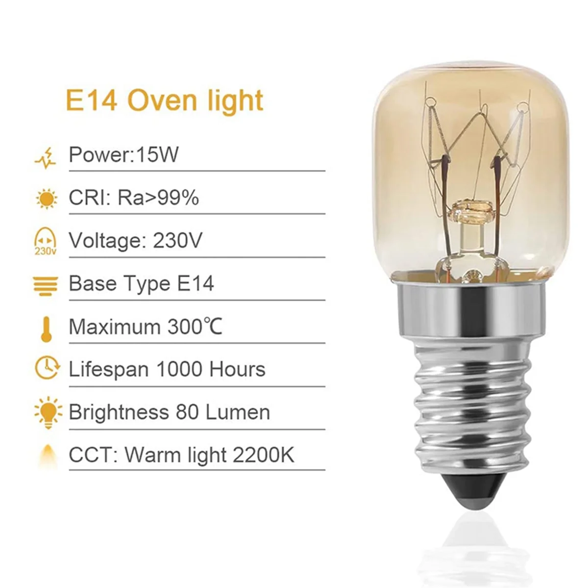 ABMO オーブン電球、12 個 E14 オーブン 15W、オーブン電球、キャップクリアピグミーオーブンランプ、E14 耐性最大 300 摂氏ライトオーブン用