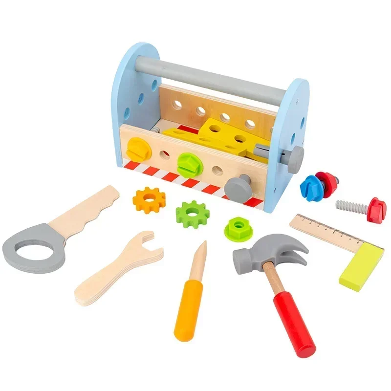 High Quality Wooden Toolbox Toy Set service kit screwdriver hammer saw Play house Puzzle Interactive Toys baby birthday gift