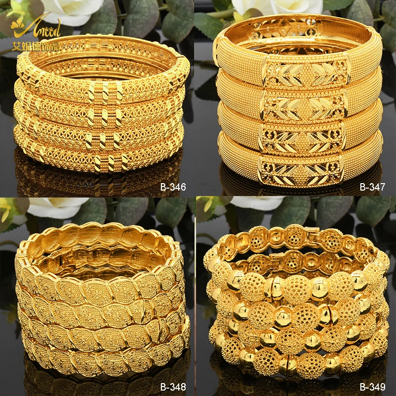 Luxury Dubai 24K Gold Color Bangles For Women Indian African Bracelets Charm Wedding Ethiopian Arabic Hand Jewelry Party Gifts