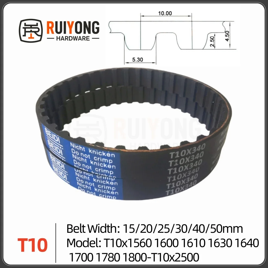 

T10 High Torque Rubber Timing Belt Width 15/20/25/30/40/50mm Model number T10x1560 1600 1610 1630 1640 1700 1780 1800-T10x2500