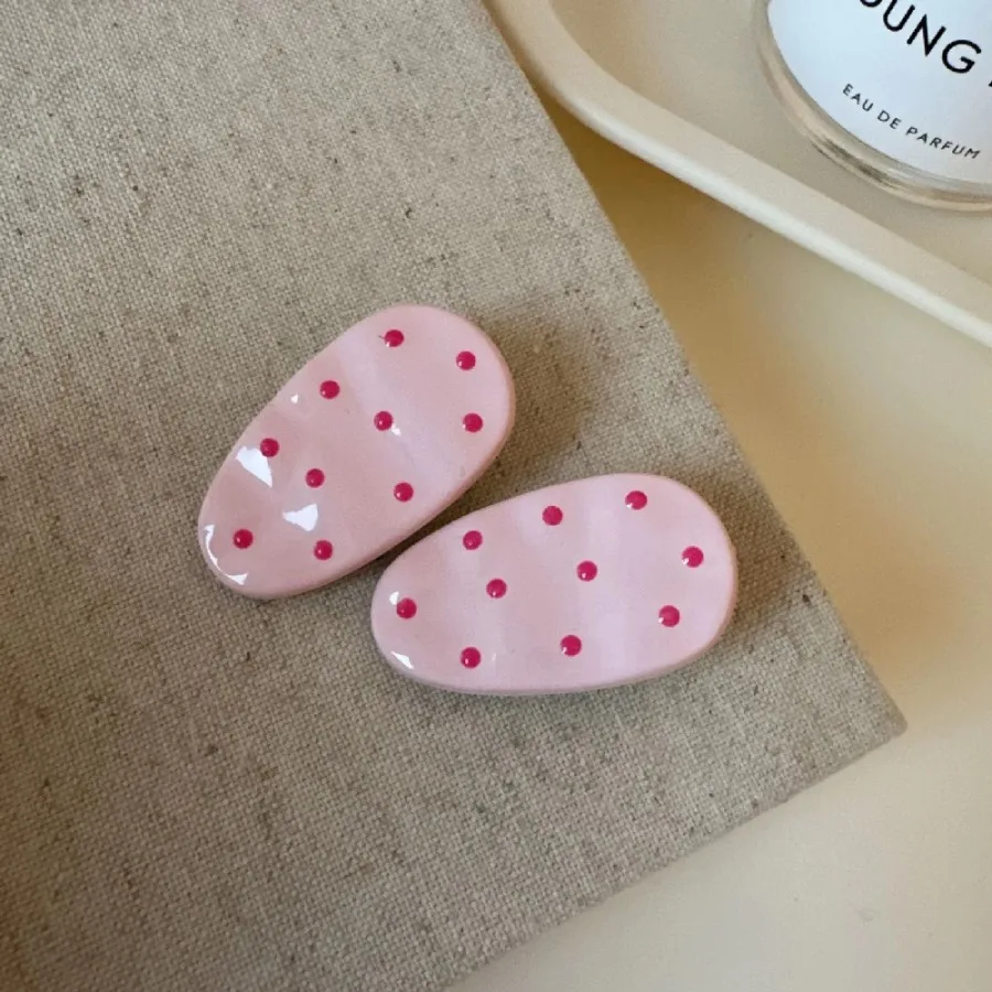 2PCS Cute Polka Dot Hair Clips Set, Colorful Oval Hairpins, Sweet Hair Accessories for Girls, Perfect for Daily Hairstyling image 2