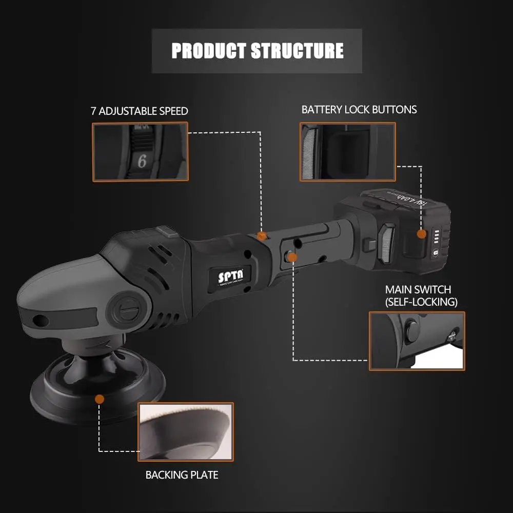 Buffer Polisher 18V Cordless Rotary Polisher 4Inch & 5Inch Car Polisher with 7 Variable Speed 2Pcs 4.0Ah Battery 2 Backing Plate