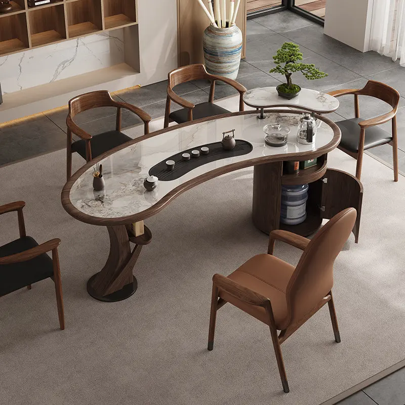 PYH black walnut solid wood rock slab tea table light luxury high-end living room office kung fu tea table