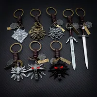 Wolf Keychain Geralt Sword Leather Key Chain Yennefer Cirilla Keyring Keychains for Men Anime Accessories Key Ring llaveros