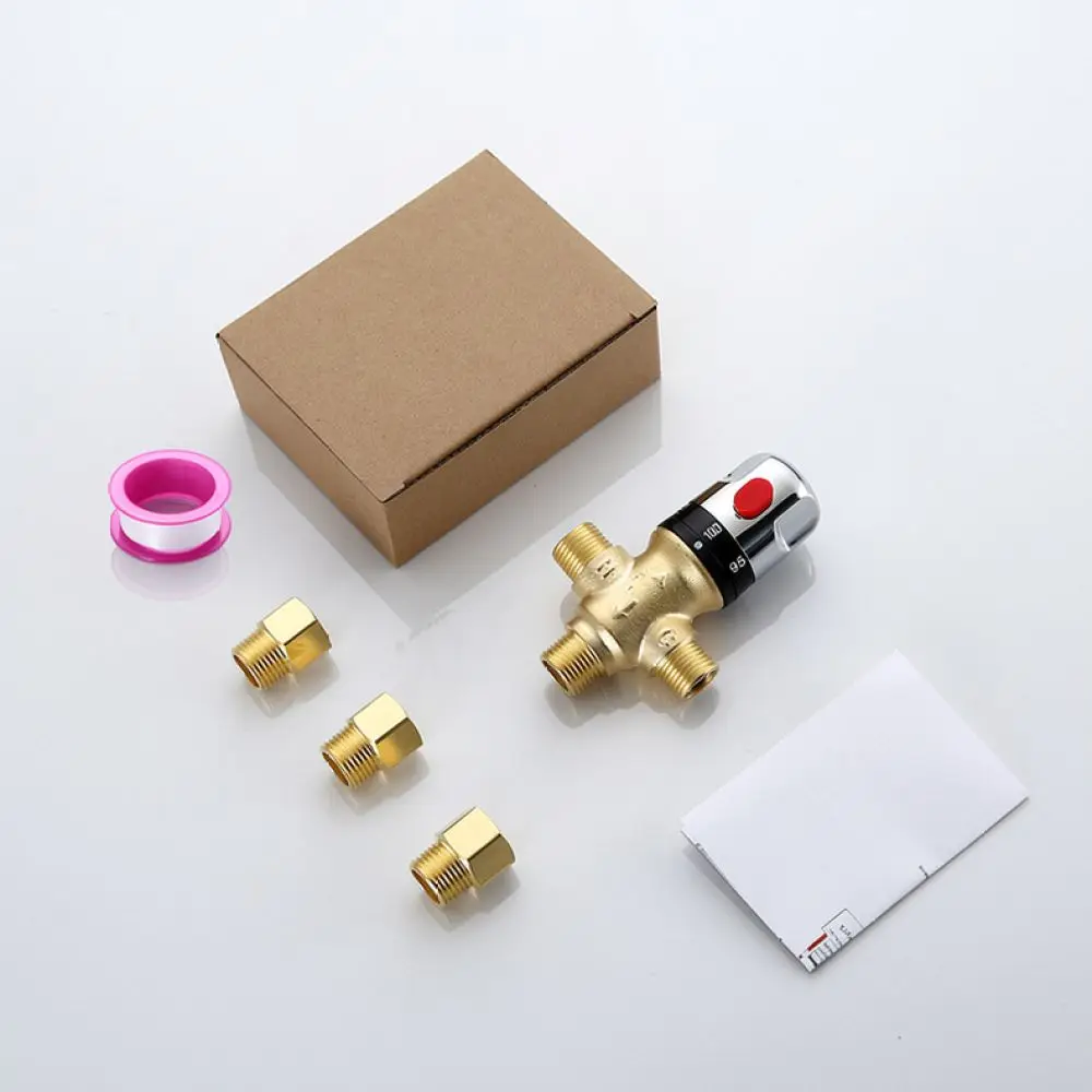 Thermostatic Mixing Valve 1 2NPT Brass Water Temperature Regulator For Flola Shower Heater Control Plumbing Hardware Kit