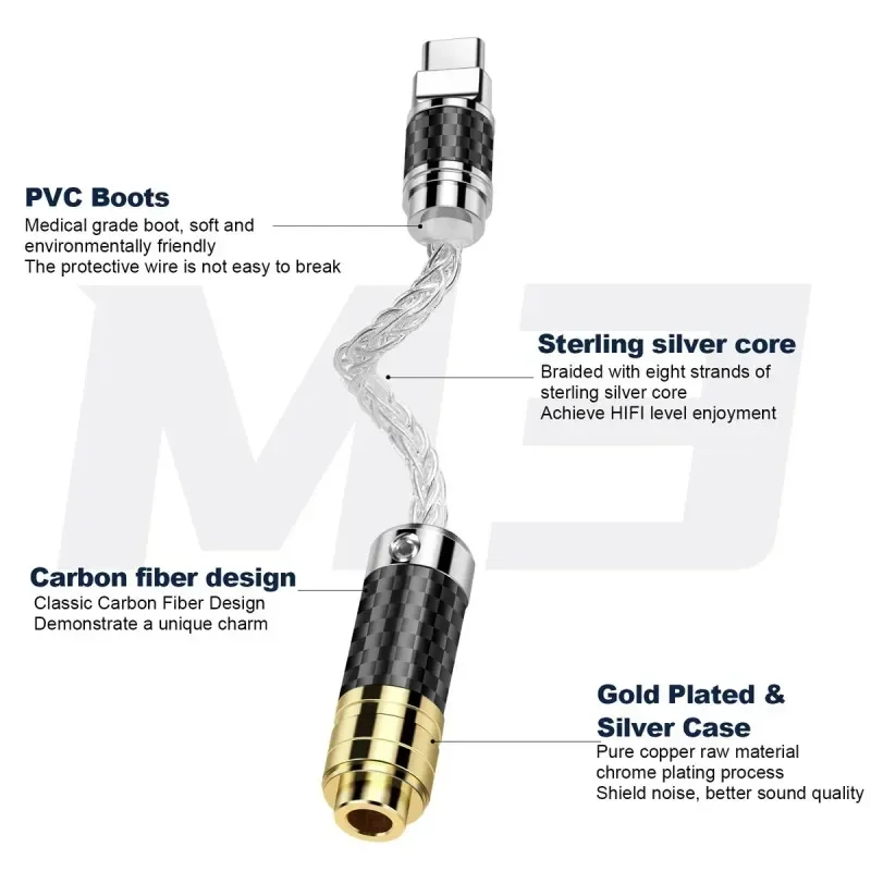 Headphone Converter Type C To 2.5/3.5/4.4mm Hifi Earphone Cable Type-C Pure Silver Balanced USB C Audiophile Audio Adapter