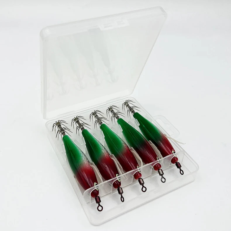 ShareShark 5 Stück/Box Tintenfisch-Jig-Köder 8cm 5,6g UV-Leuchtender Garnelenköder Horizontaler Kunstköder für Tintenfische, Oktopus, Salzwasser – Detail 18