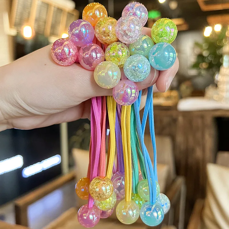 2PCS New Cute Colourful Blasting Bead Princess Headwear Kids Elastic Hair Bands Children Hair Ropes Girls Hair Accessories