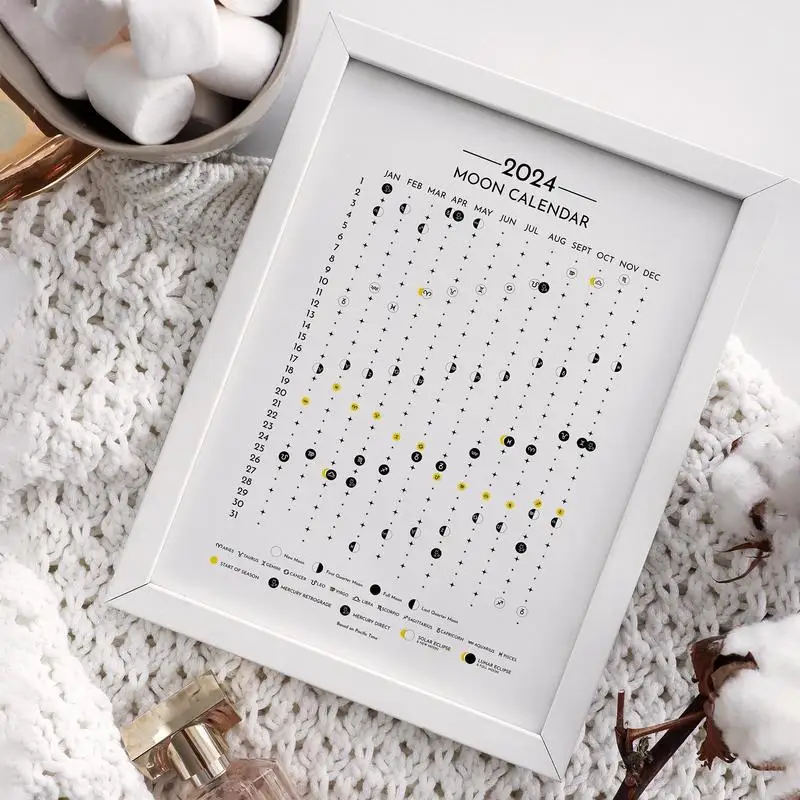 تقويم معلق لمرحلة القمر مع القماش ، المراحل القمرية ، ديكور معلق للجدار ، ديكورات علم التنجيم ، 2024 ، السماوية ، 2024