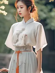 Ensemble de robe Hanfu chinoise améliorée pour femmes, rétro féminin, nickel é d'art, dame vintage financièrement, 03/Tea