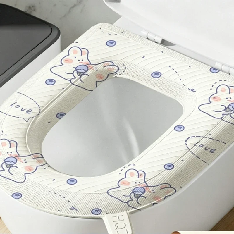 Rabbit Printed Lavatory Seat Cushion Can Wipe The Toilet Sit Cover Thickened Household Easy To Clean Bathroom Dedicated Pad 3pcs