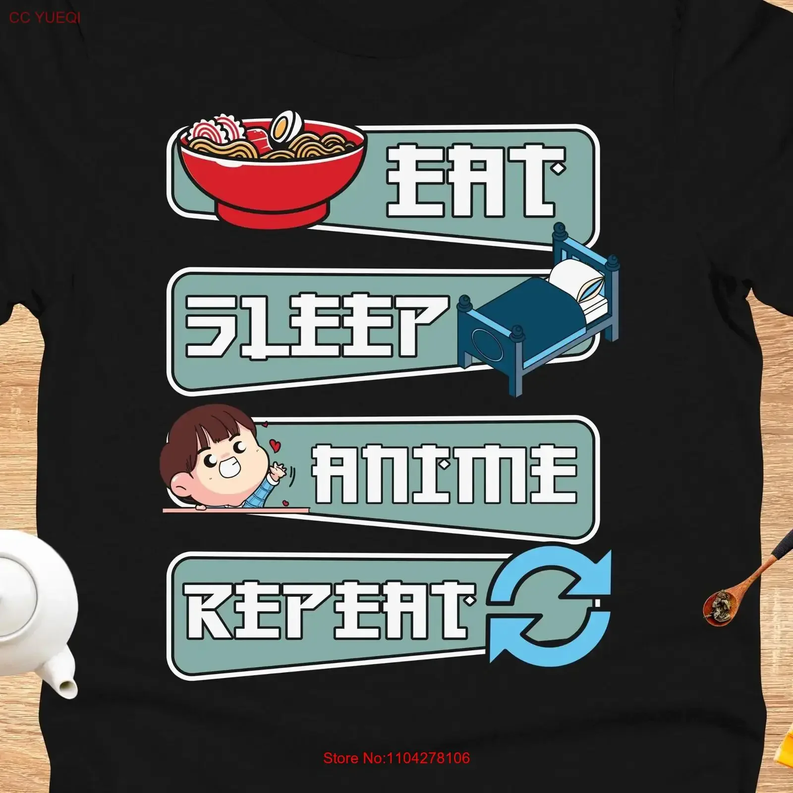 EAT SLEEP ANIME Repeat shirt gift for her him manga merch otaku fashion fan unisex vintage Washed Stretched Casual