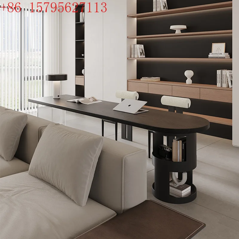 Italian minimalist double horizontal hall sofa back strip study table black solid wood desk