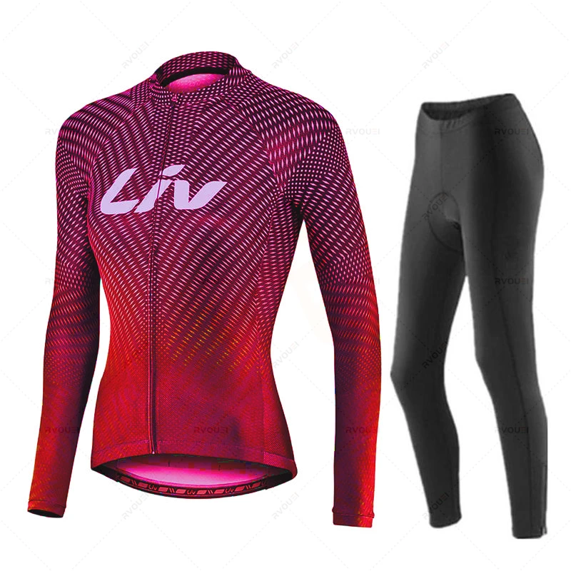Liv Women Autumn Cycling Jersey Set Long Sleeve Quick Dry Cycling Clothing Bike Uniform MTB Clothes Bicycle Wear Ropa Ciclismo