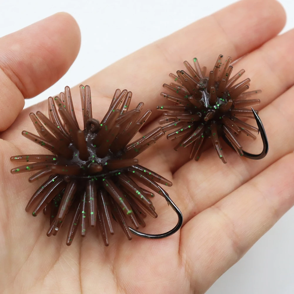 ZYZHE 5/8 Stück Simulierte Seeigel-Weichköder Größe 1,5/2 Zoll 5 Farben Angelköder mit Scharfen JIG-Haken Salzwasser-Angelköder – Detail 5
