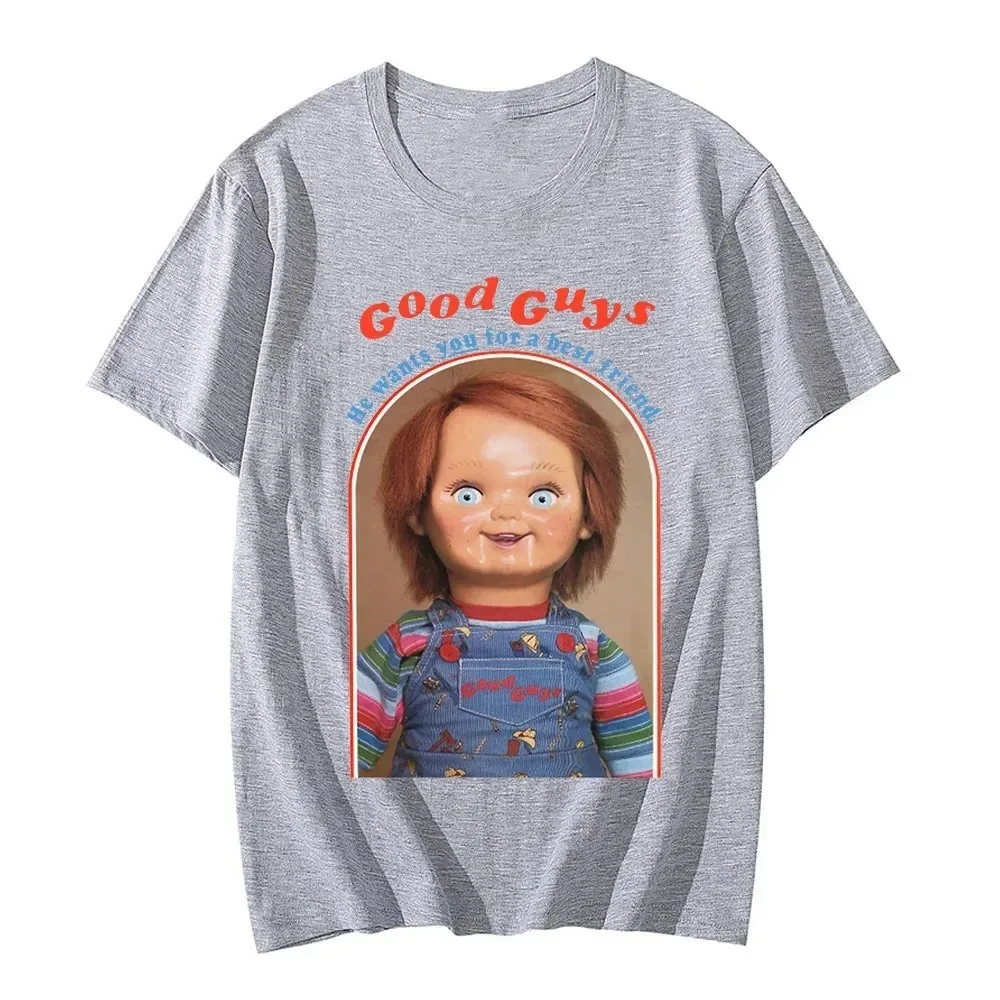 Neue Chucky Baumwoll-T-Shirts mit Anime-Grafikdruck, Damenmode, Lässige Kurzarm-T-Shirts, Harajuku Unisex-Tops, Kleidung – Detail 5