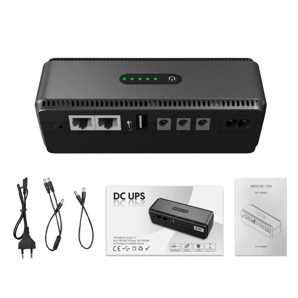 DC UPS Battery Backup 10400mAh 5V 9V 12V 2A 15V 24V Output Uninterruptible Power Supply 85‑265V UPS Battery Type-C EU Plug