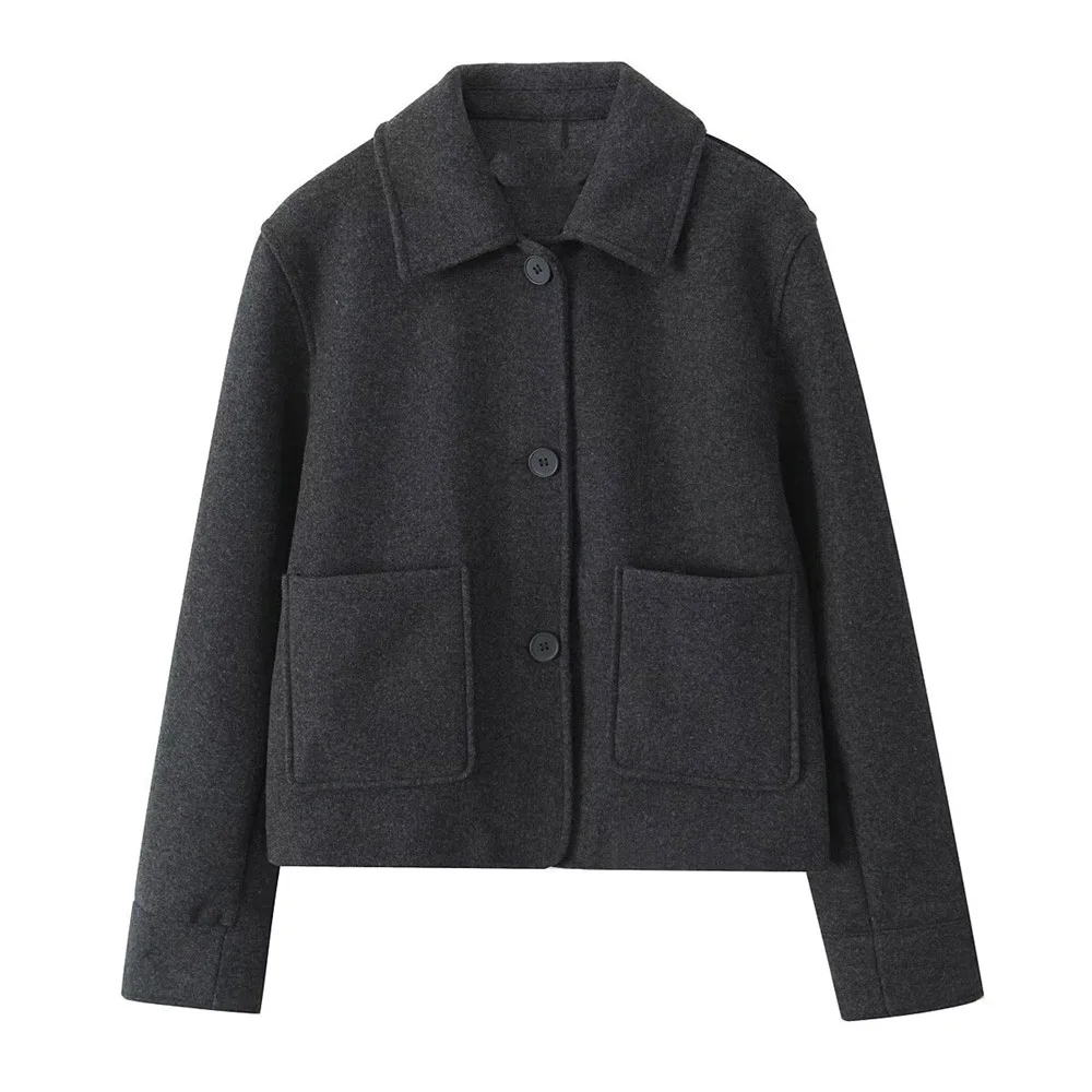 loose single breasted lapel long sleeved short pocket decoration soft coat women\'s autumn and winter new item