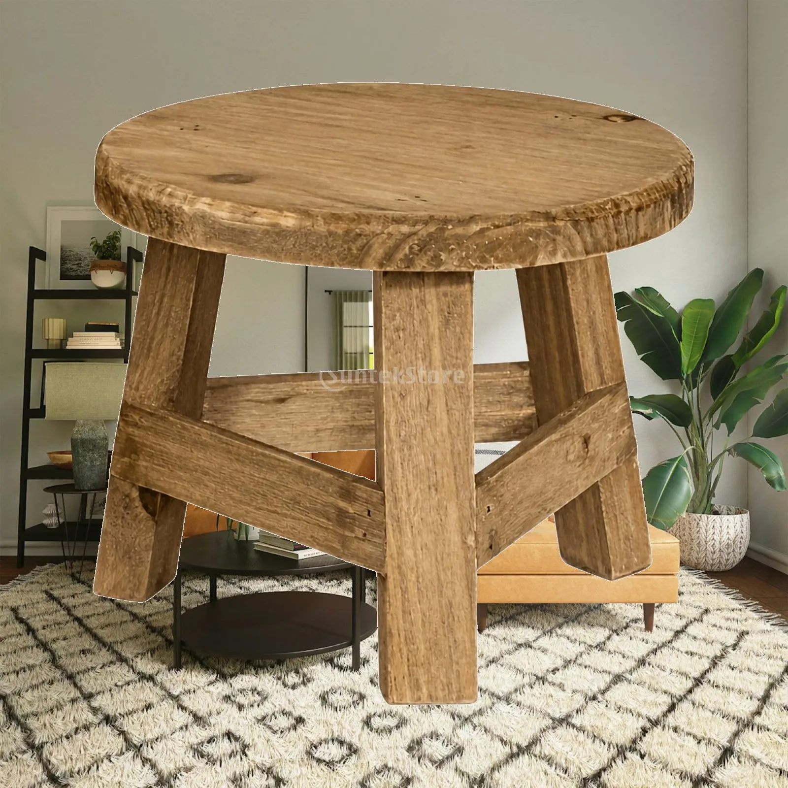 Wood Stool with Angled Legs Plant Holder for Entryway Patio Balcony Bedside Use