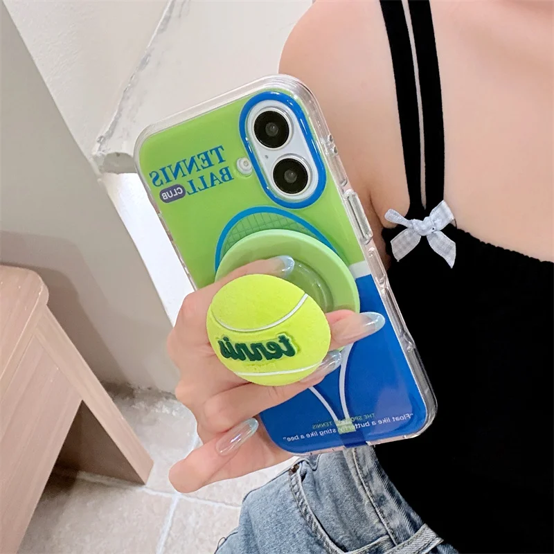 Fashion Cute Tennis Stand Magnetic Phone Case For iPhone 16 Pro 15 14 Pro  Max Cover with Magnetic Grip Tok Shockproof Cute Cases - AliExpress