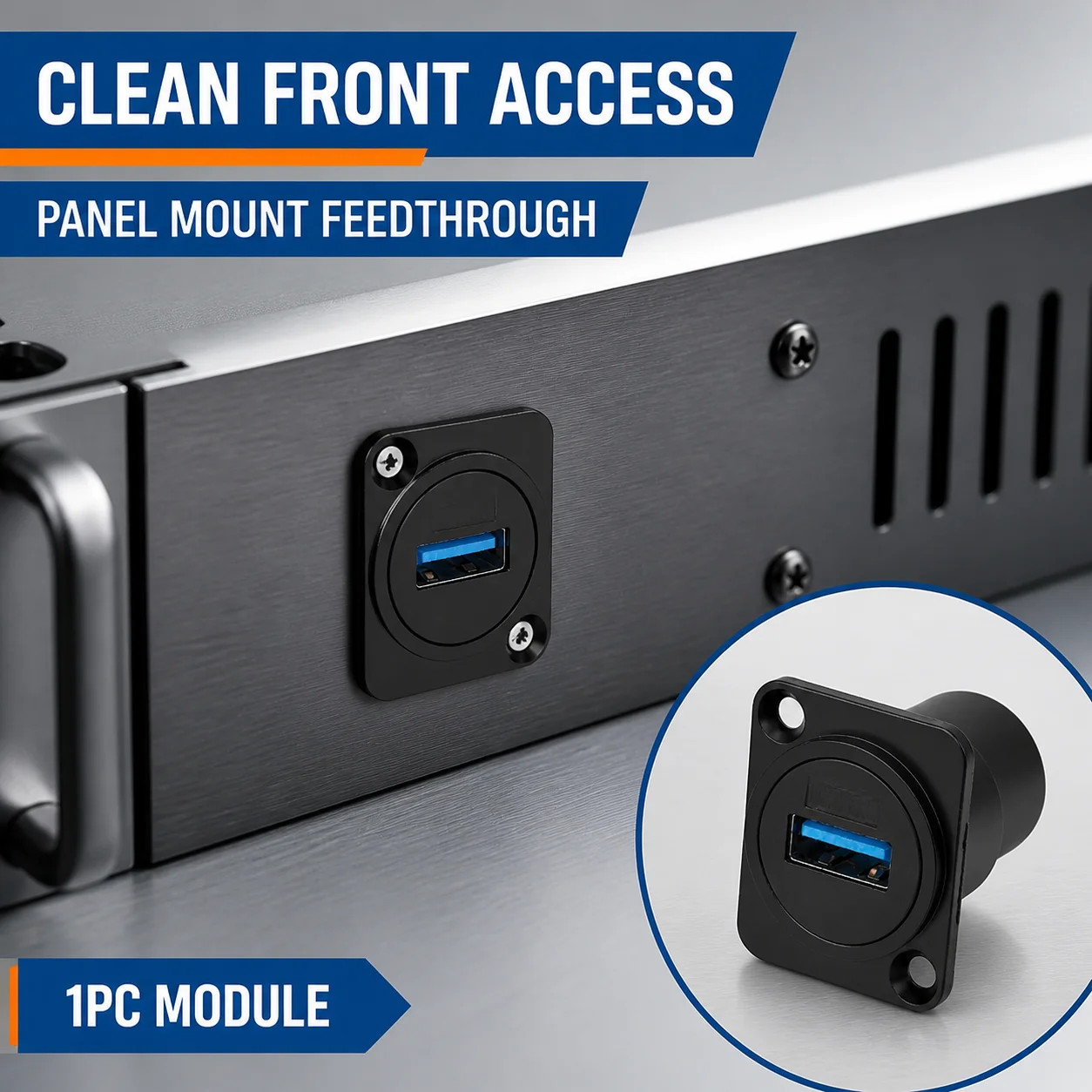 1PC D Type Panel Mount Coupler USB 3.0 Type C HDMI Female to Female Feedthrough Socket Adapter for AV Rack Cabinet Chassis Panel view 3