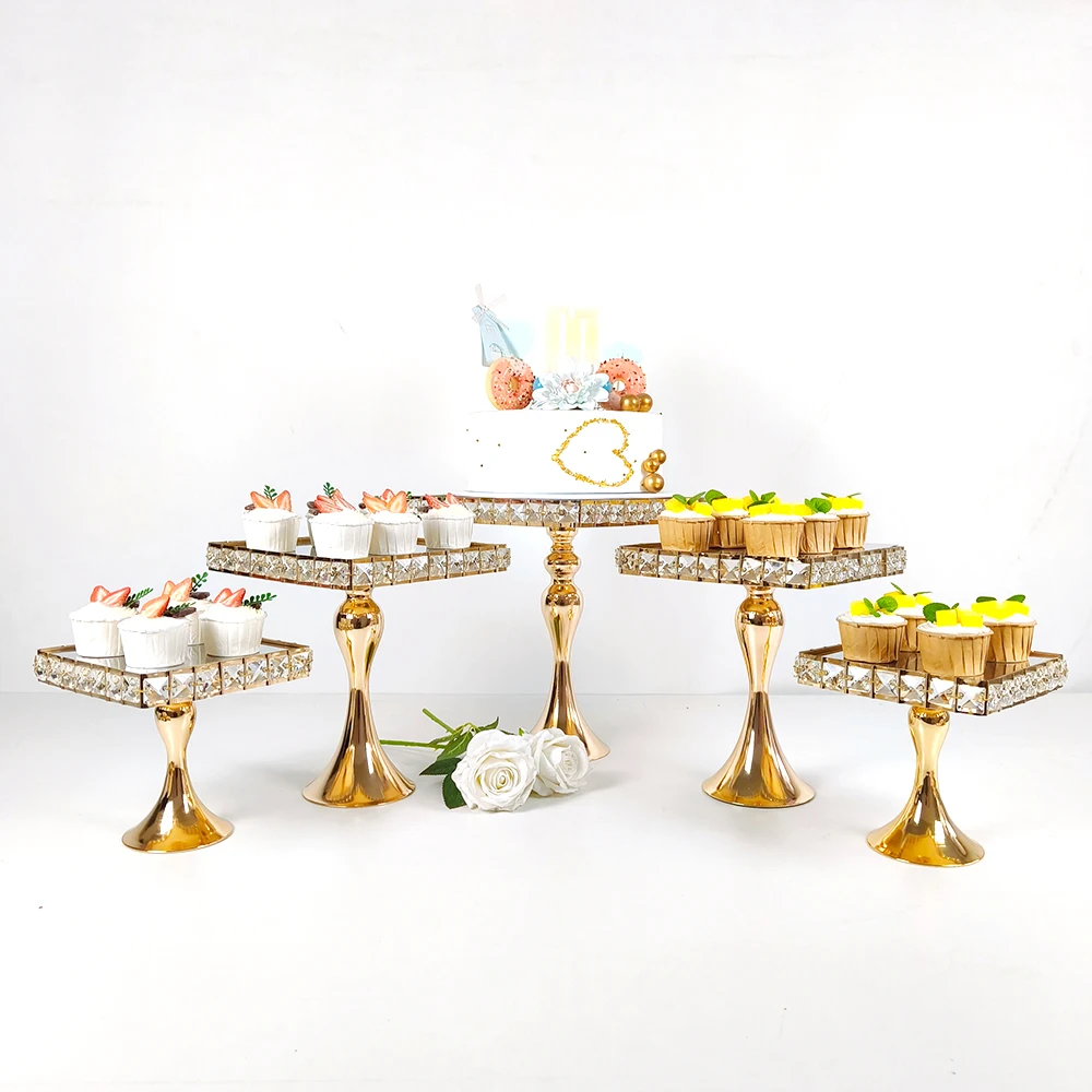 3-5Pcs/lot Gold Cake Stand Set Crystal Cupcake Dessert Cookie Holder Fruits Plate Display for Wedding, Birthday Party Decor