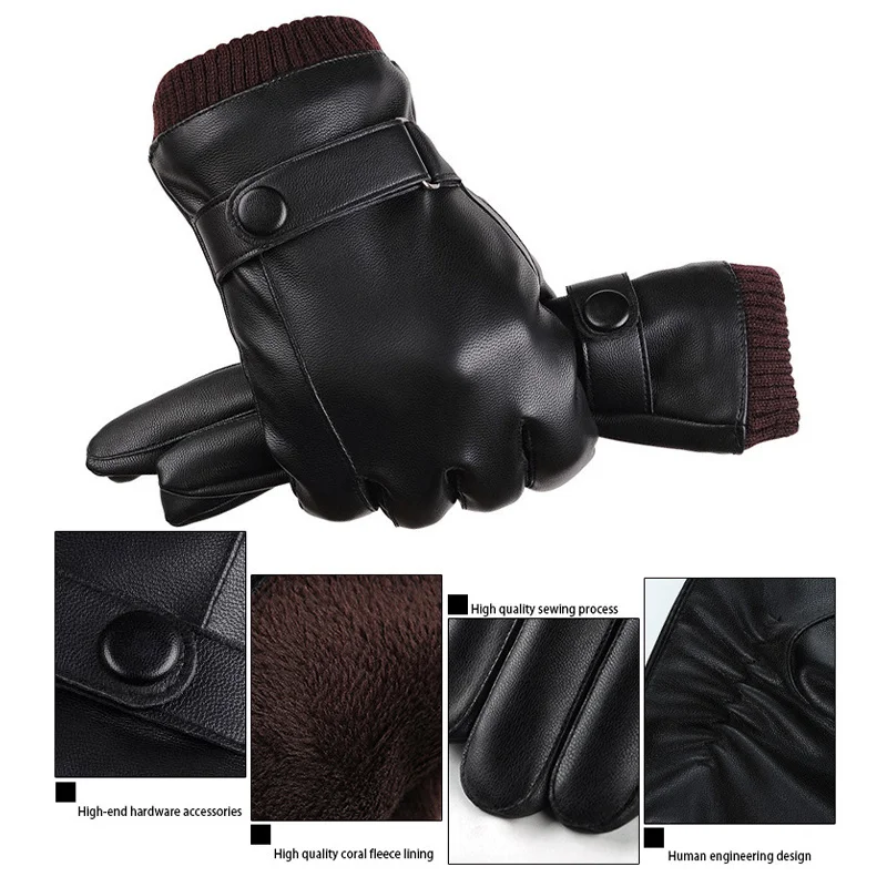 Sarung Tangan Kulit PU Hitam untuk Pasangan Sarung Tangan Tanpa Jari Tahan Angin dan Hangat Musim Dingin Sarung Tangan Bersepeda Luar Ruangan Hadiah Sarung Tangan Wanita Pria