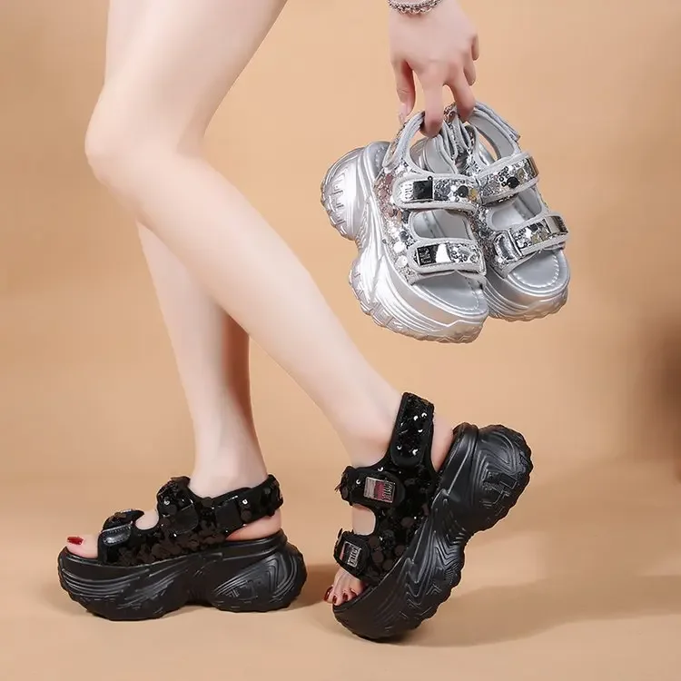 Sandalias de tacón grueso para mujer, zapatos deportivos informales para exteriores, plataforma de moda, sin cordones, Material EVA de estilo coreano, verano