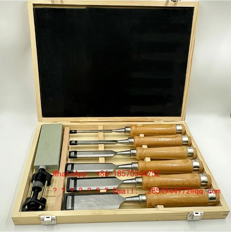 Wood Chisel Set with Luxury Wooden Box Flat Carving Chisel Woodworking Grooving Hand Tool Kit