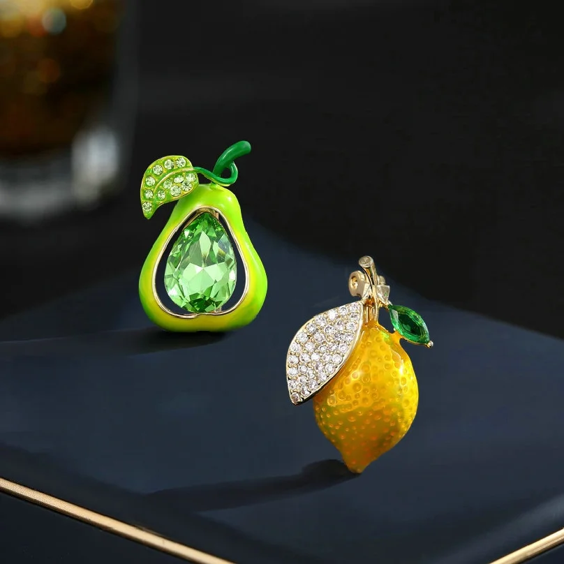 Summer fruit series clothing accessories cardigan V-neck anti glare waist fixed clothes pin pear lemon small brooch