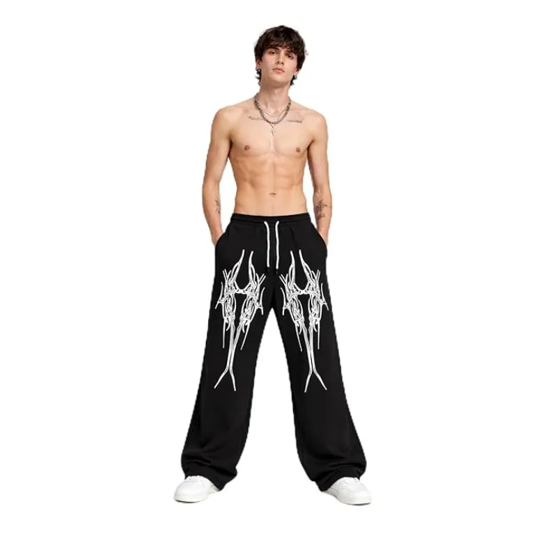 

Black Loose Jogging Pants | Printed Sports Pants, Suitable for Streetwear, Hip-hop, and Casual Wear, with Elastic Waist