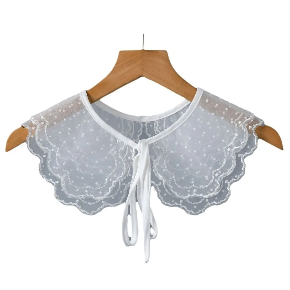 Lace Cape Fake Collar Organza Embroidered Floral Embroidery False Collar Double Layer Adjustable Strap Detachable Collar Women