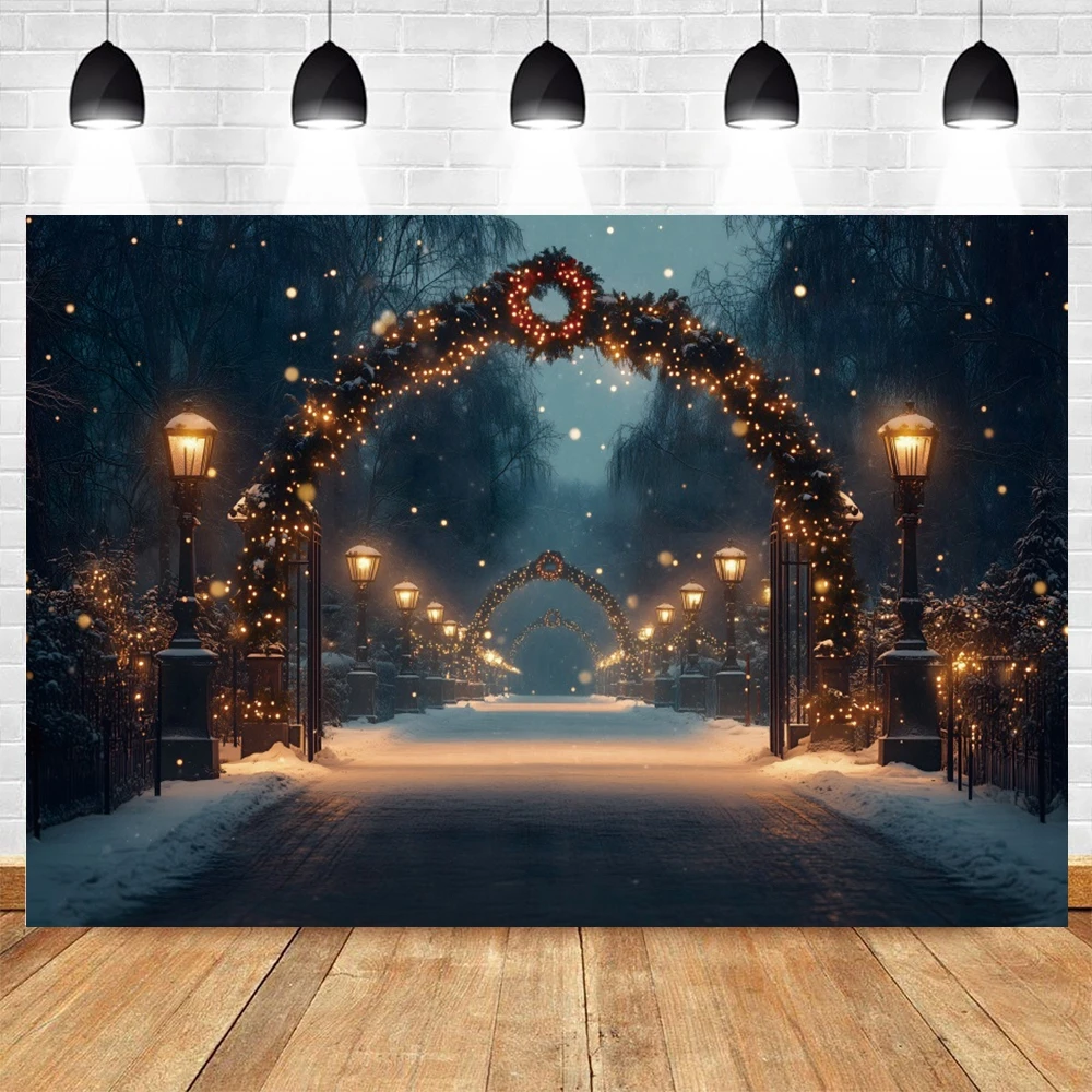 Christmas Backdrop Photography Forest Snowy Night Light Background Photographic Xmas Tree Outdoor Party Decor Photo Studio Prop