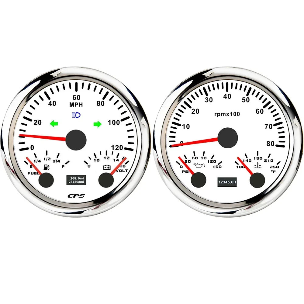 2 Gaue Set Car Universal 85mm 120mph 200MPH GPS Speedometer+8000RPM Tachometer with Oil Pressure Water Temp Fuel Level Voltmeter