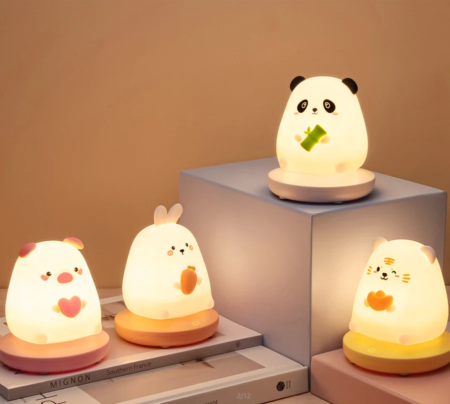 

LED night lights for Children bedroom cute animal pig rabbit Silicone lamp Touch Sensor Dimmable child Holiday Gift Rechargeable