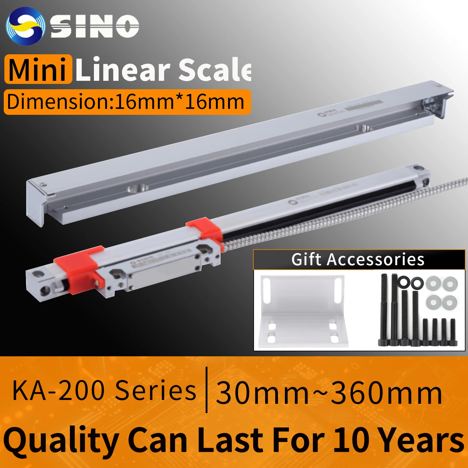 SINO KA200 Mini Size Linear Scale 5μm Accuracy 5V TTL Optical Ruler Length 30-200mm Lathe Grinder Precision Measuring Tool for