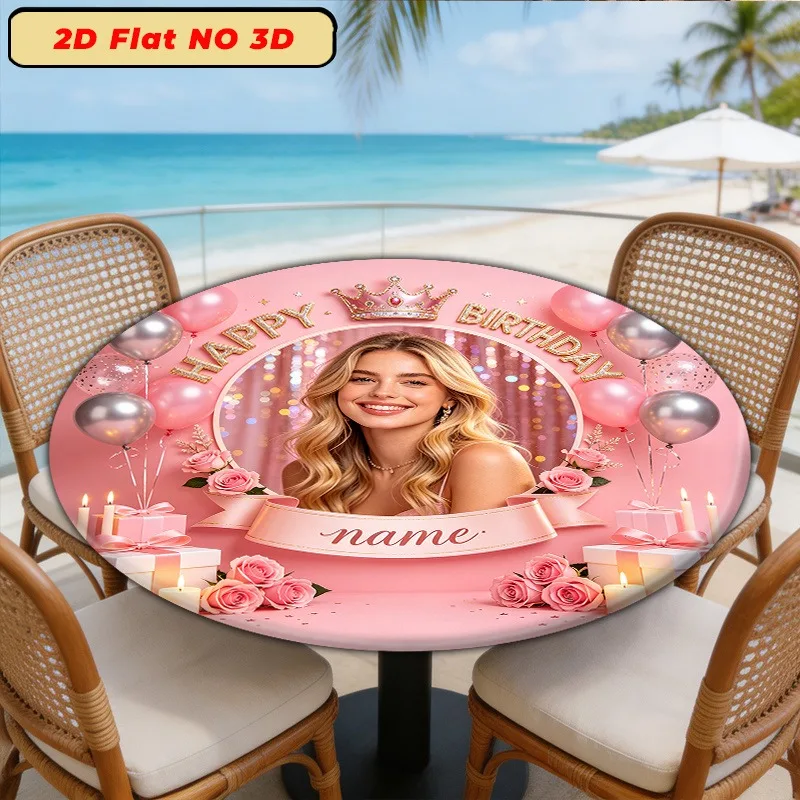 Pink Shiny Sequin round Tablecloth 2D Flat 1pc Customize Elastic Design for Indoor Outdoor Birthday Party Tablecover