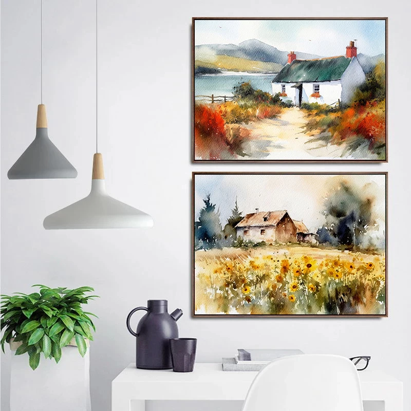 NEW 2026  Farm Country Cottage Landscape Poster Canvas Painting Impressionism Farmhouse  NEW 2026