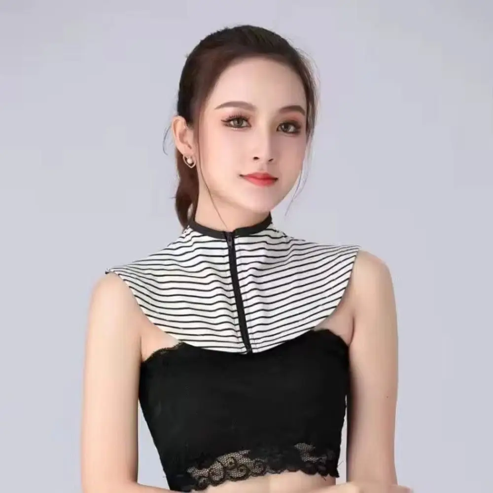 

Fashion Zippered Fake Collar Sun Protection Striped False Collar Shawl Thin Neck Collar