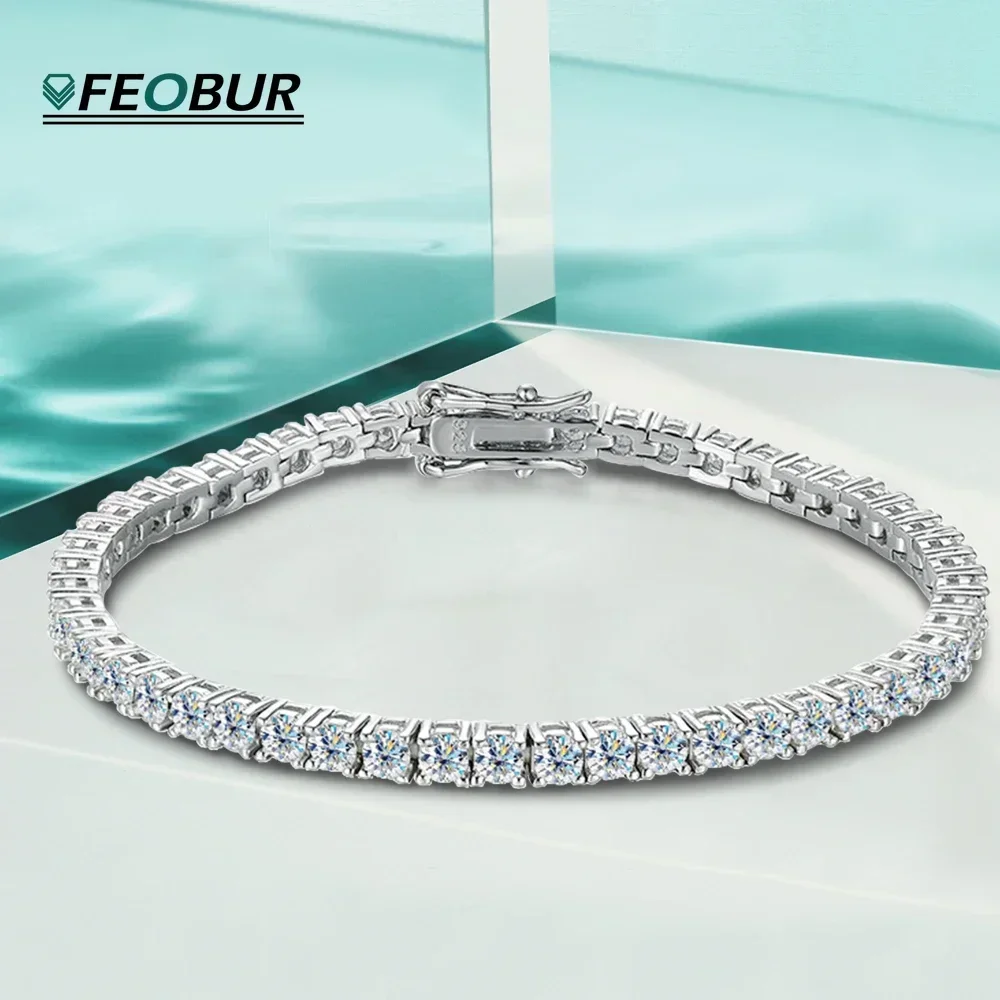 3/4/5MM Moissanite Tennis Bracelet for Women Men 18k White Gold Plated 925 Sterling Silver Certified All Diamond Bracelets GRA