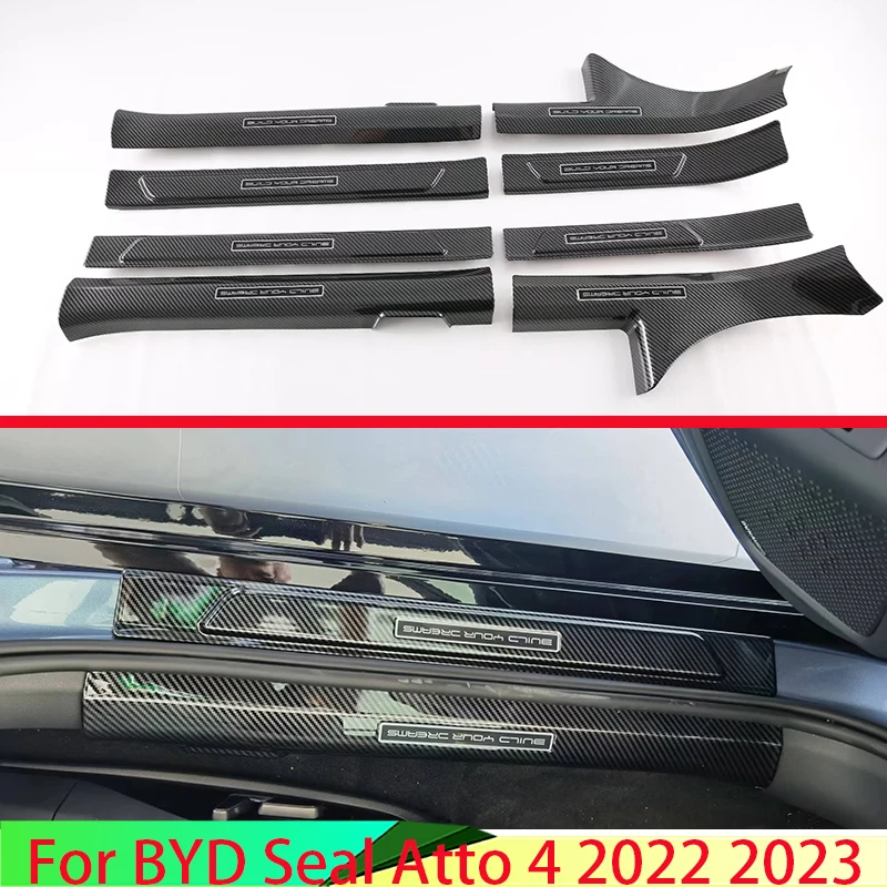 For BYD Seal Atto 4 EV 2022 2023 Car Accessories ABS Ouside Inside Door Sill Panel Scuff Plate Kick Step Trim Cover Protector