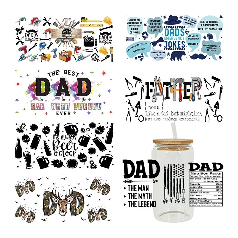 3D UV DTF Transfers Stickers 16oz Cup Wraps Dad Father's Day Printed For DIY Glass Ceramic Metal Leather Etc. D16893